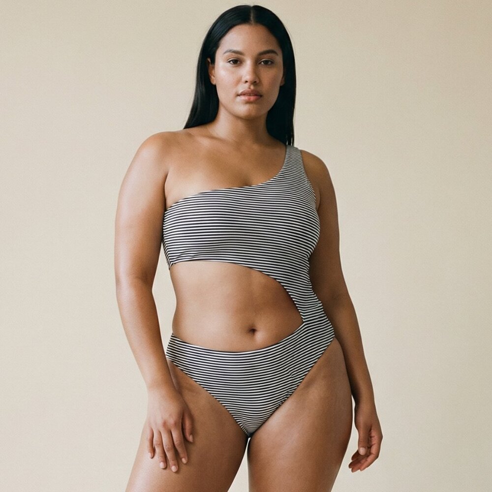 Nautical Navy One-Shoulder Swimsuit